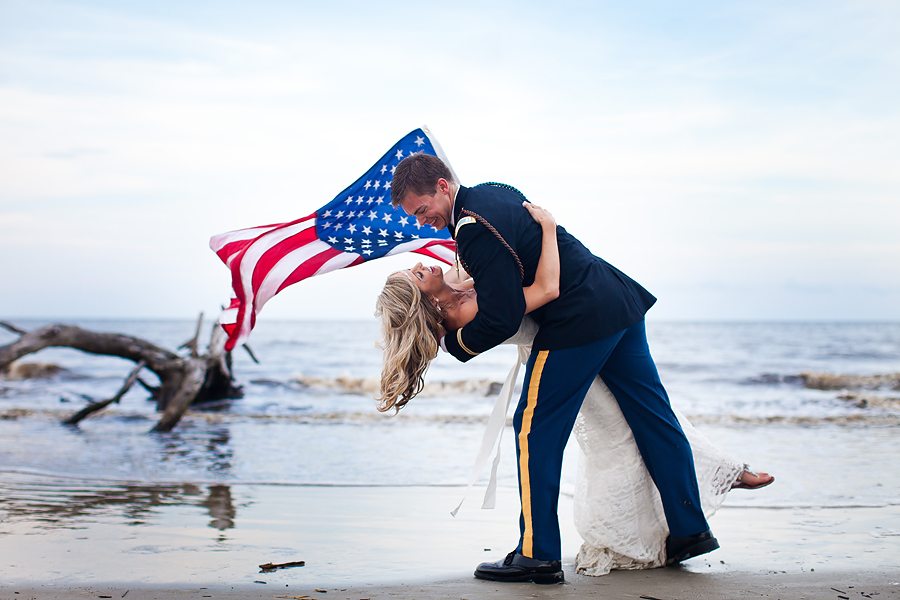 Beautiful Bride and Groom on Jekyll Island's Driftwood Beach. Georgia.