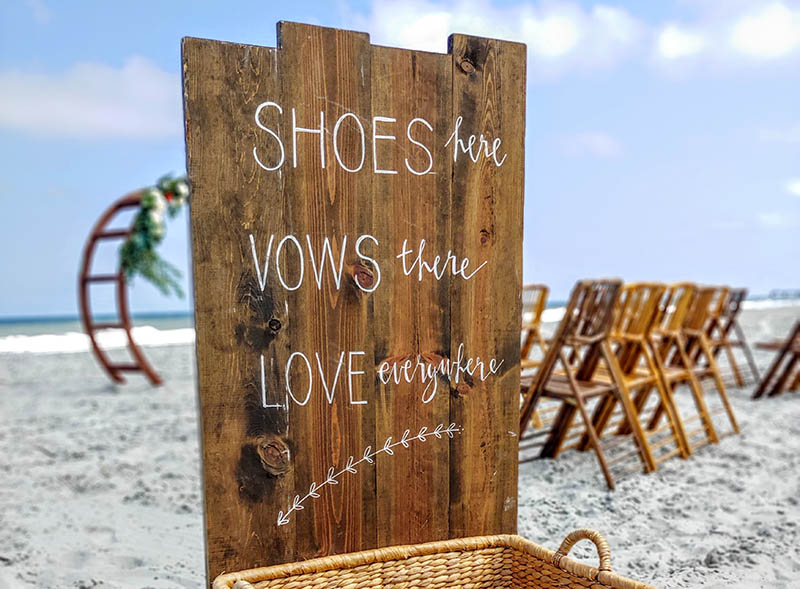 Crescent Beach Crescent Beach Weddings - box for wedding guests to put their shoes for beachfront ceremony