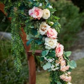flower decoration on wedding arbor