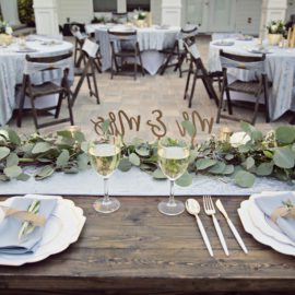 Sweetheart table dressed for reception