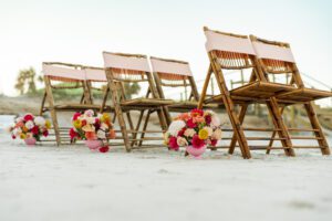 a ground shot looking up at the aisle for a florida beach wedding ceremony, florida beach wedding, beach wedding