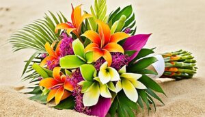 a tropical flower arrangement for a beach wedding in florida, Beach Bouquet ideas, beach wedding