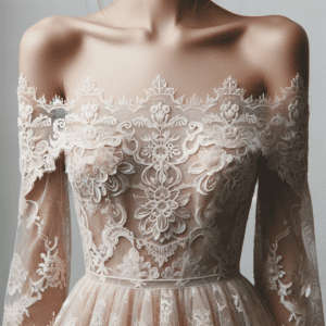an off shoulder lace dress characterized by its romantic and delicate design, beach wedding dress, beach wedding attire